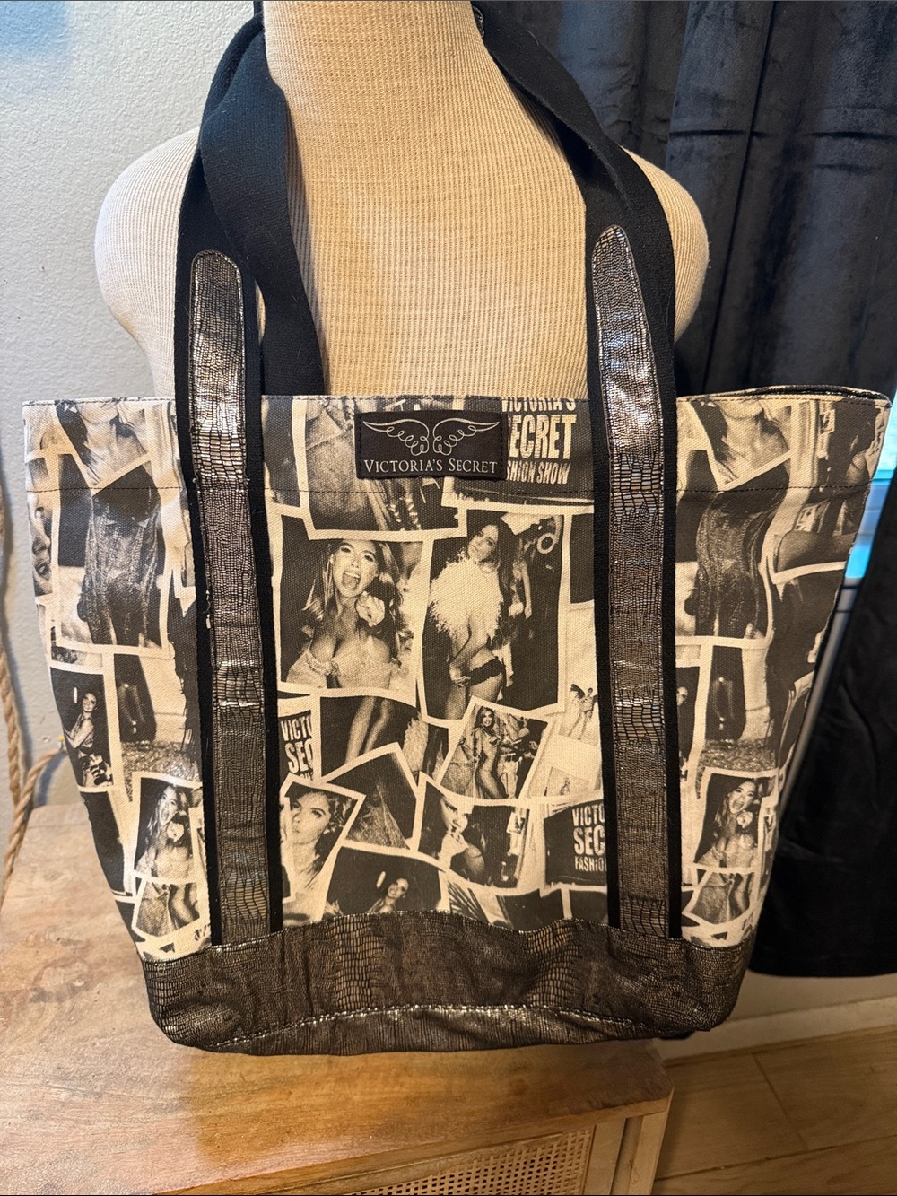Victoria's Secret Black & Cream Photo Collage Tote